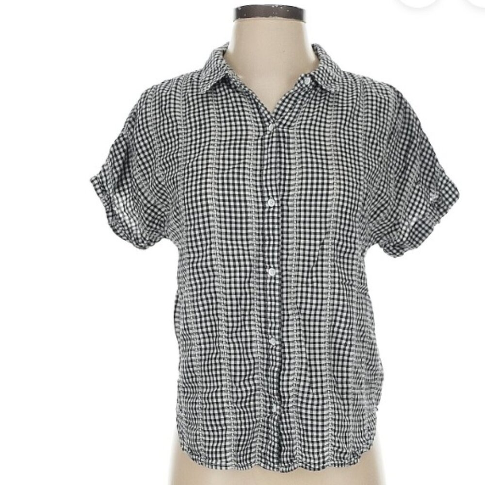 cloth & stone by Anthropologie Black & White Checked Short Sleeve shirt Size L